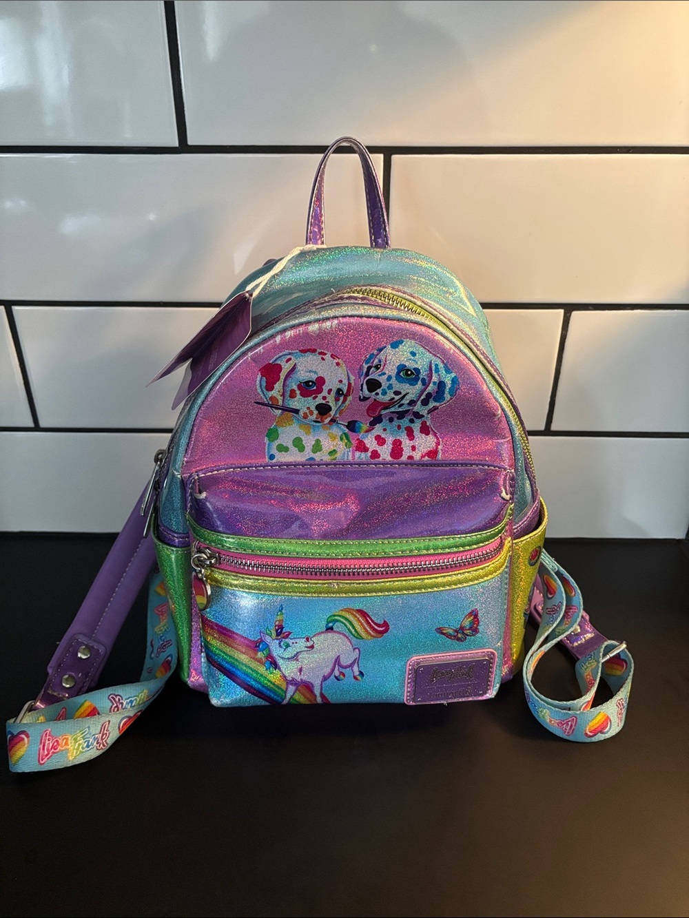 Loungefly x Lisa Frank Holographic Glitter Color Block Mini Backpack WT